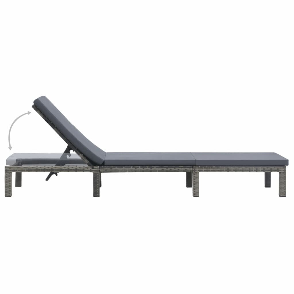 vidaXL sauļošanās zvilnis ar matraci, pelēka PE rotangpalma cena un informācija | Sauļošanās krēsli | 220.lv