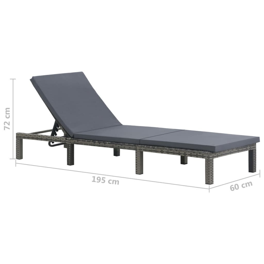vidaXL sauļošanās zvilnis ar matraci, pelēka PE rotangpalma cena un informācija | Sauļošanās krēsli | 220.lv