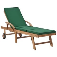vidaXL sauļošanās zvilnis ar matraci, masīvs tīkkoks, zaļš cena un informācija | Sauļošanās krēsli | 220.lv