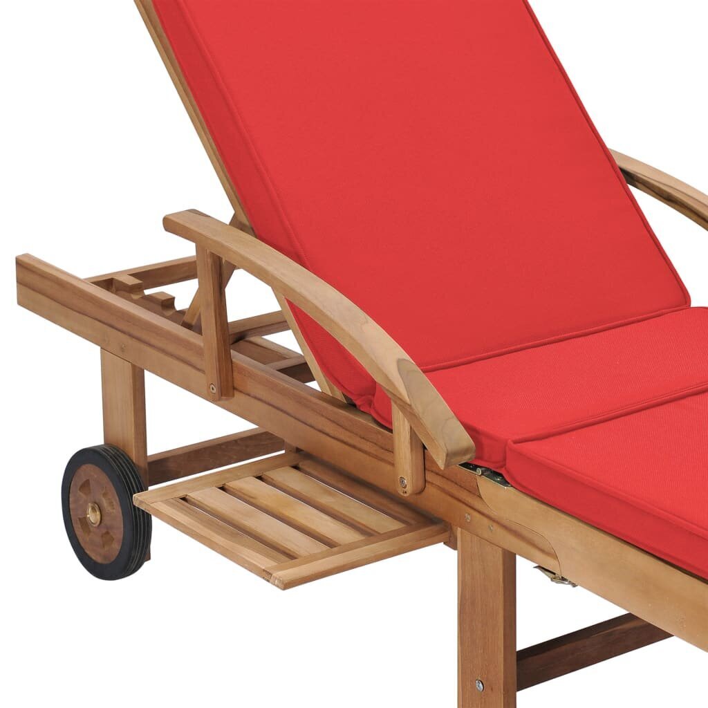 vidaXL sauļošanās zvilnis ar matraci, masīvs tīkkoks, sarkans cena un informācija | Sauļošanās krēsli | 220.lv