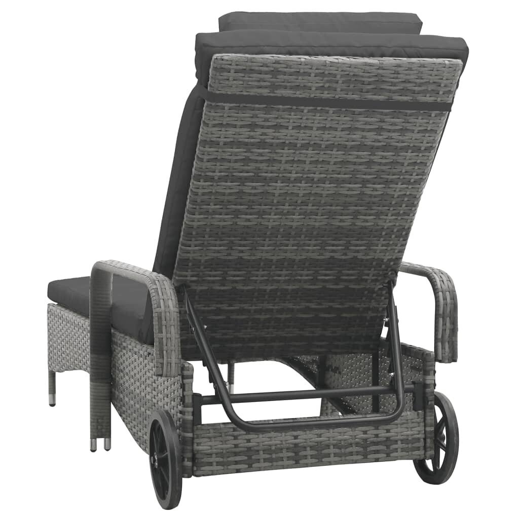 vidaXL sauļošanās zvilnis ar riteņiem, pelēka PE rotangpalma cena un informācija | Sauļošanās krēsli | 220.lv