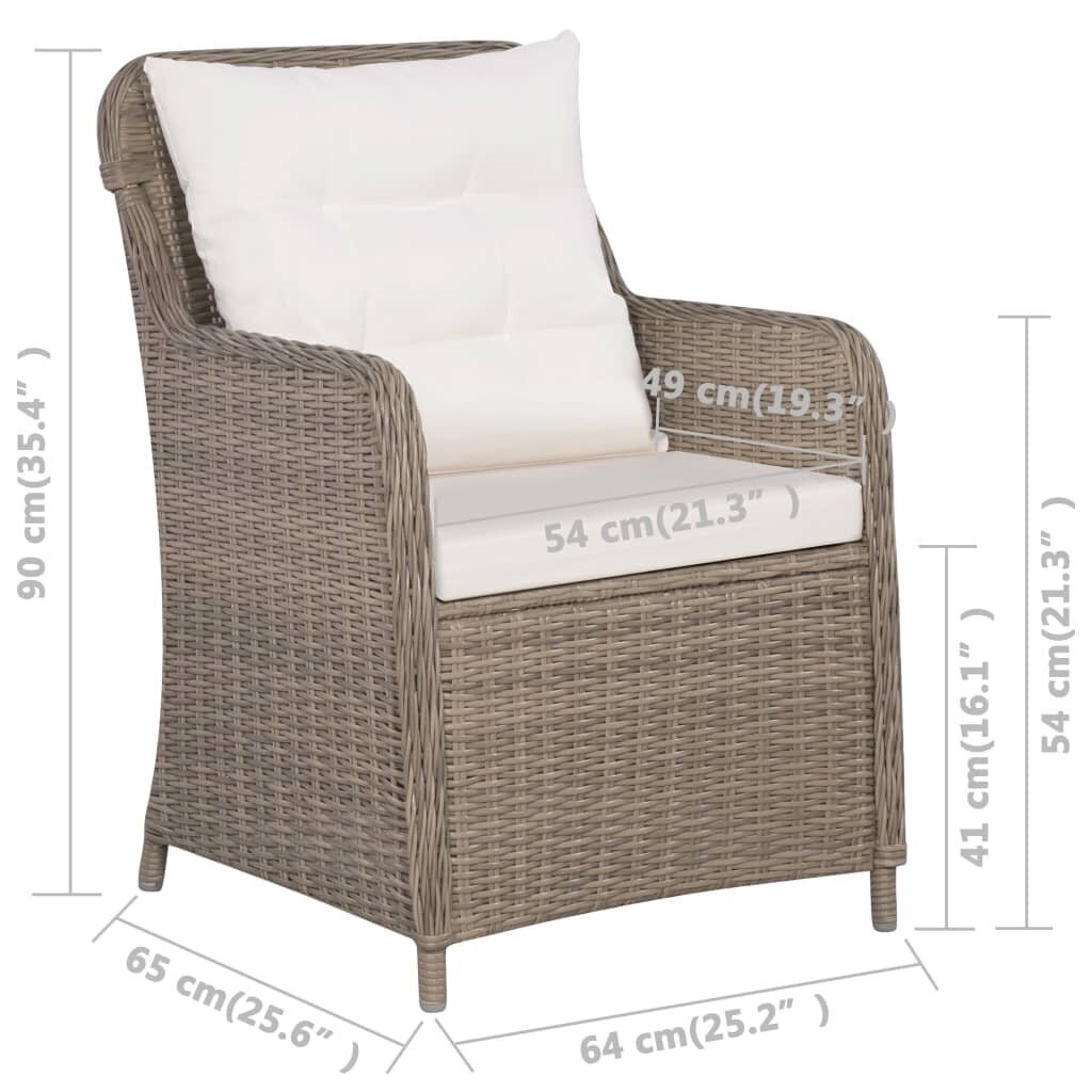 vidaXL dārza krēsli ar spilveniem, 2 gab., brūna PE rotangpalma cena un informācija | Dārza krēsli | 220.lv