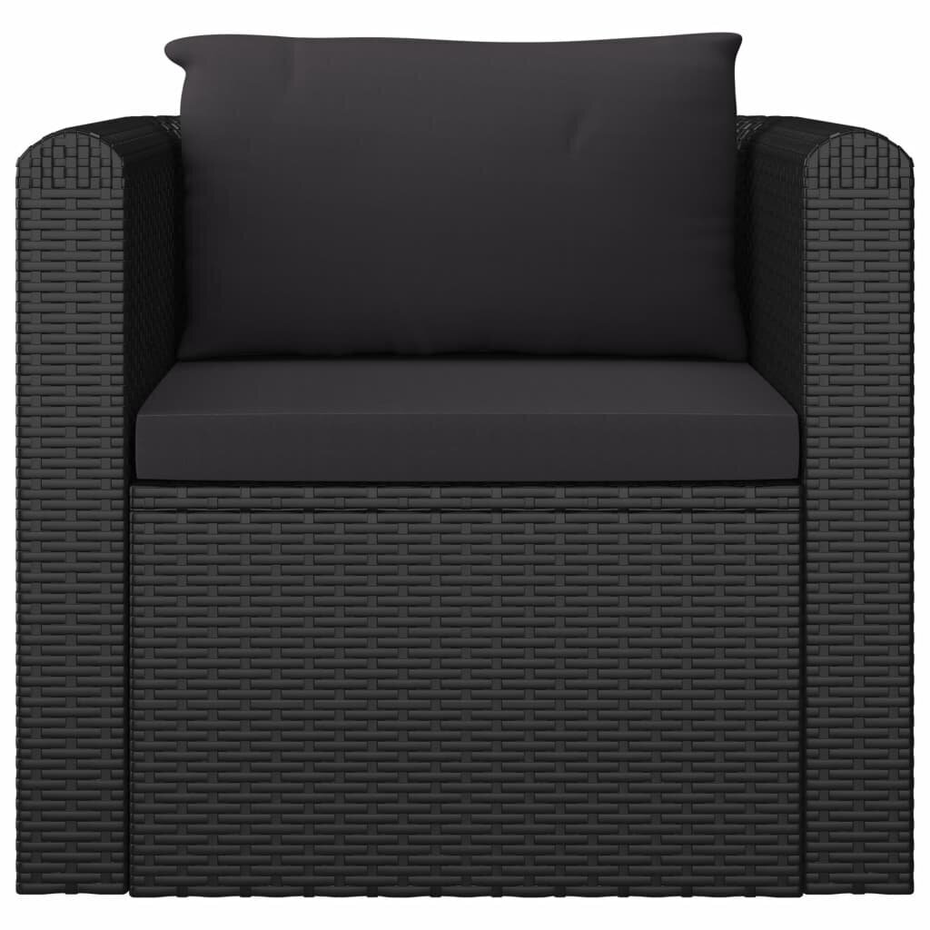 vidaXL dīvāns ar matračiem, melns PE pinums цена и информация | Dārza krēsli | 220.lv