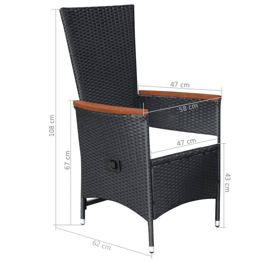 vidaXL dārza krēsli, 2 gab., ar matračiem, melna PE rotangpalma цена и информация | Dārza krēsli | 220.lv