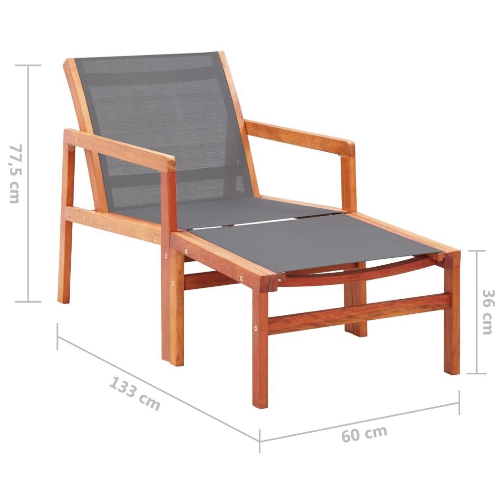 vidaXL dārza krēsls ar kāju balstu, pelēks, eikalipta masīvkoks cena un informācija | Dārza krēsli | 220.lv