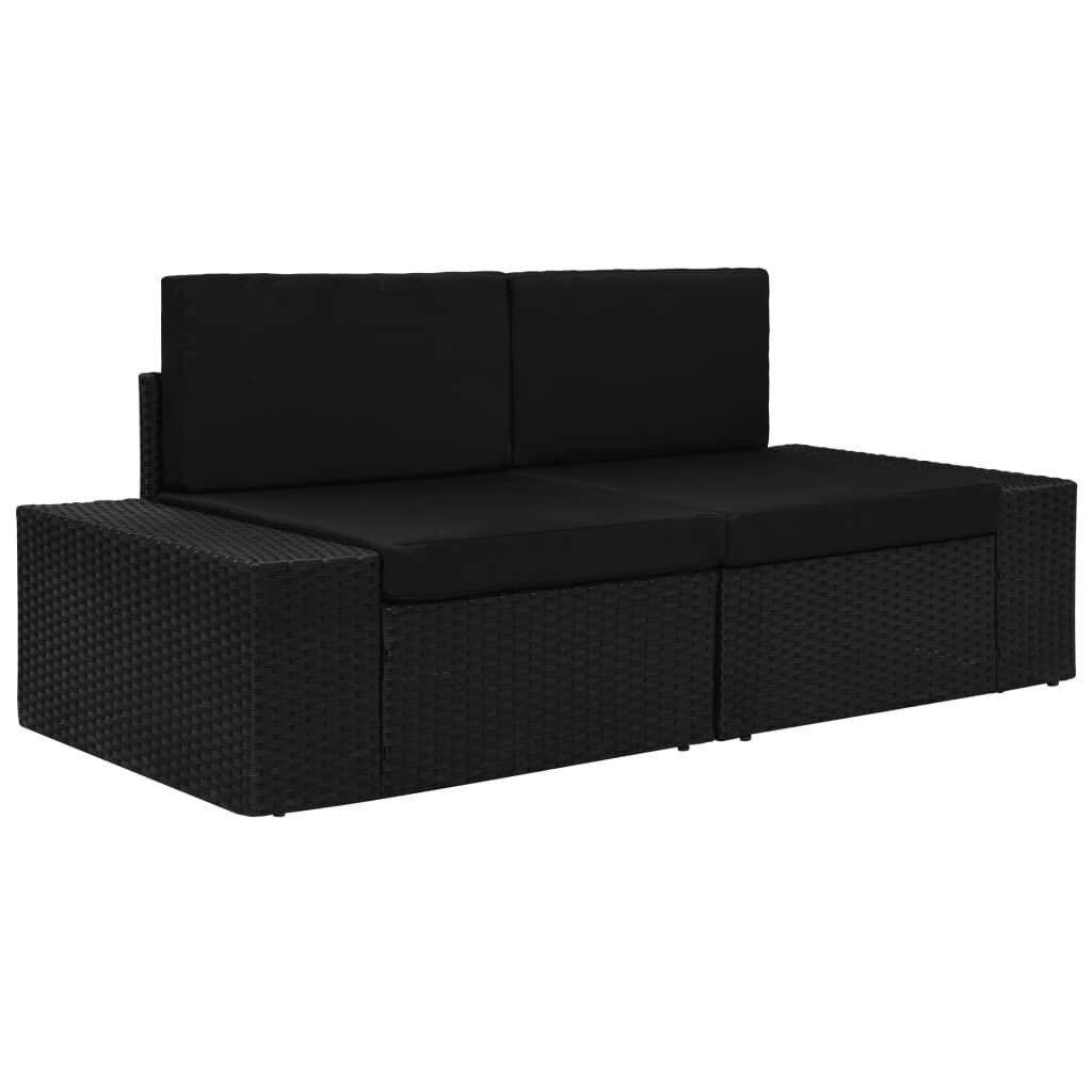 vidaXL moduļu dīvāns, divvietīgs, melna PE rotangpalma cena un informācija | Dārza krēsli | 220.lv