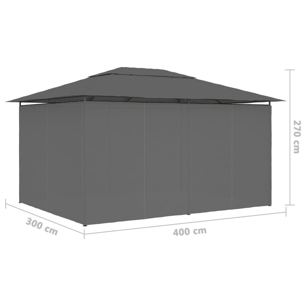 vidaXL dārza nojume ar aizkariem, 4x3 m, antracītpelēka цена и информация | Dārza nojumes un lapenes | 220.lv