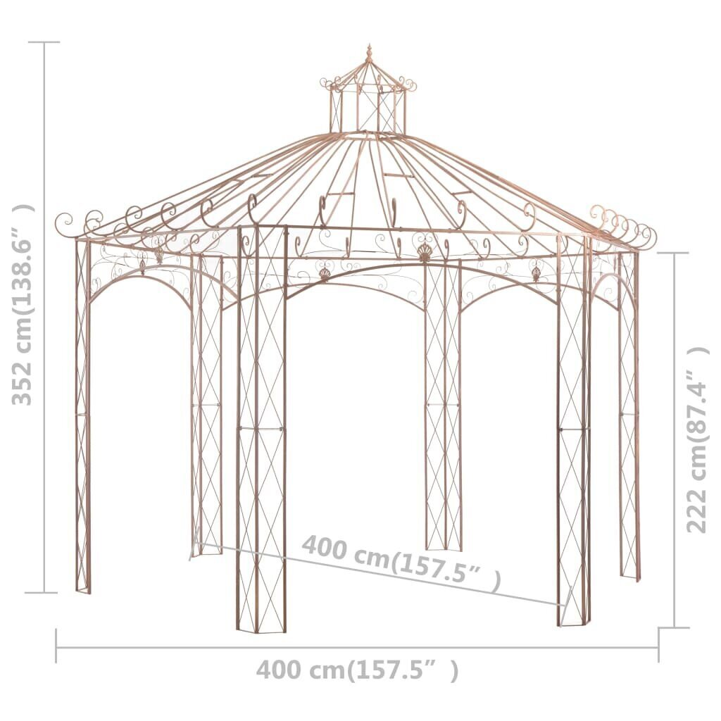 vidaXL dārza paviljons, 4 m, antīki brūna dzelzs cena un informācija | Dārza nojumes un lapenes | 220.lv