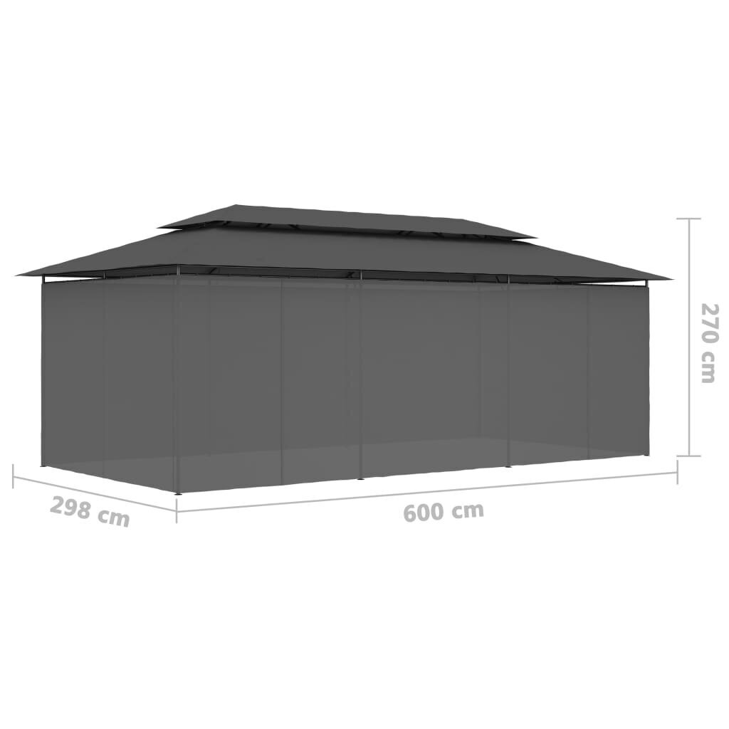 vidaXL dārza nojume ar aizkariem, 600x298x270 cm, antracītpelēka цена и информация | Dārza nojumes un lapenes | 220.lv