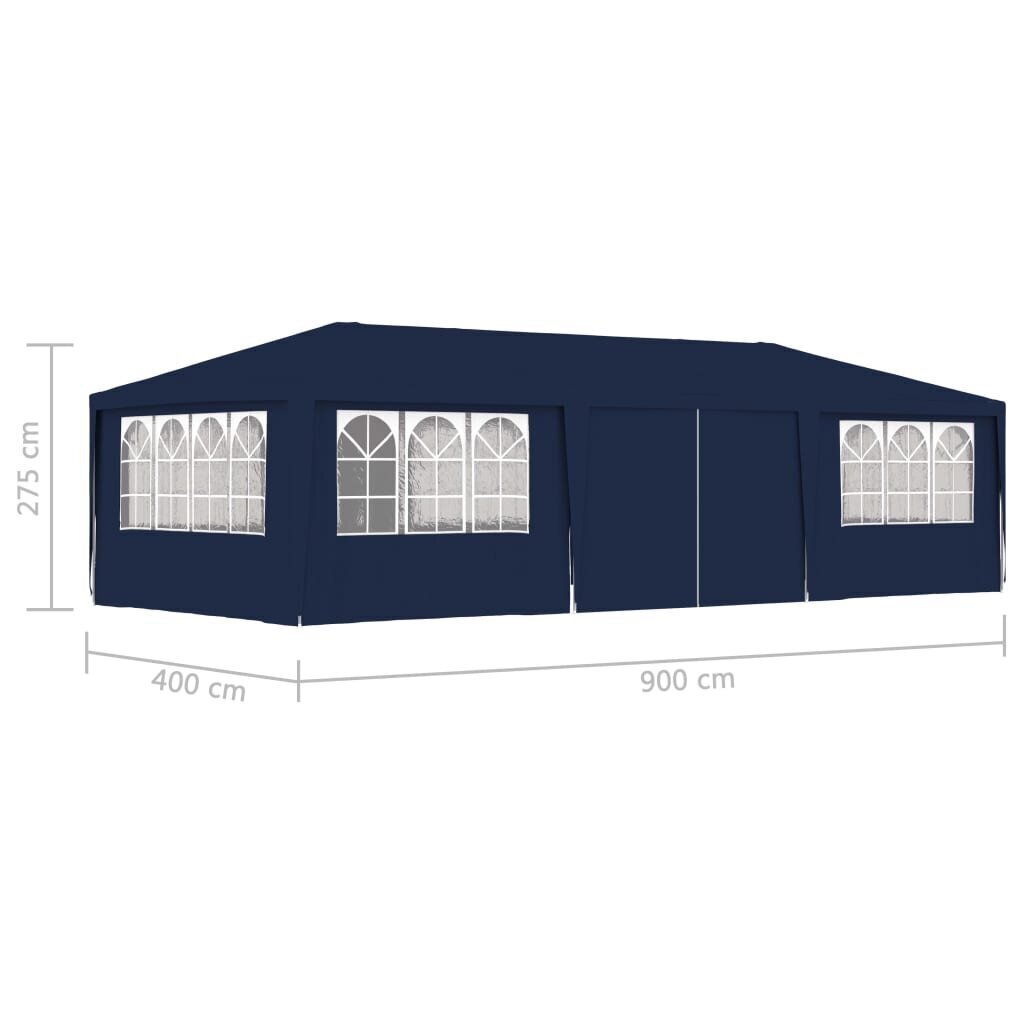 vidaXL dārza nojume ar sānu sienām, profesionāla, 4x9 m, zila, 90 g/m² cena un informācija | Dārza nojumes un lapenes | 220.lv