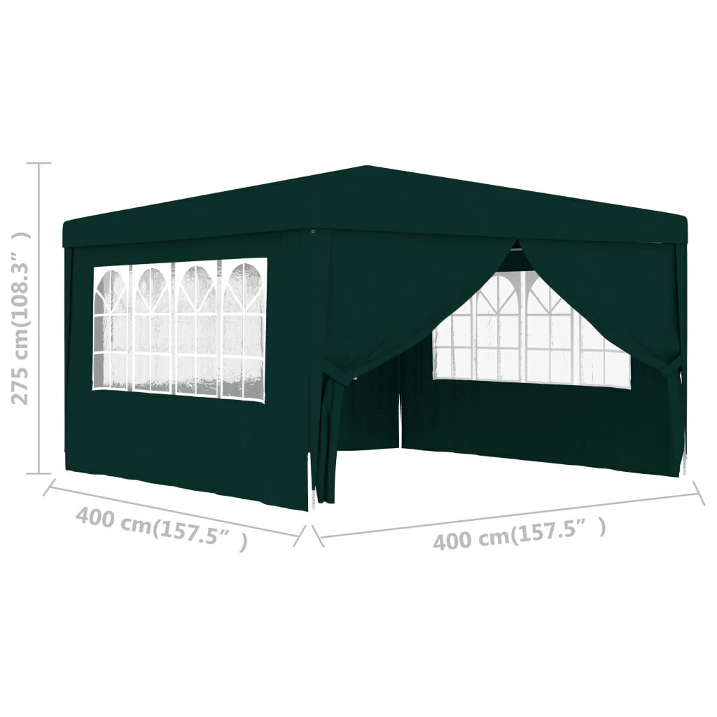 vidaXL dārza nojume ar sānu sienām, profesionāla, 4x4 m, zaļa, 90 g/m² цена и информация | Dārza nojumes un lapenes | 220.lv