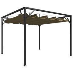vidaXL dārza nojume ar izvelkamu jumtu, 3x3 m, pelēkbrūna, 180 g/m² цена и информация | Беседки, навесы, тенты | 220.lv