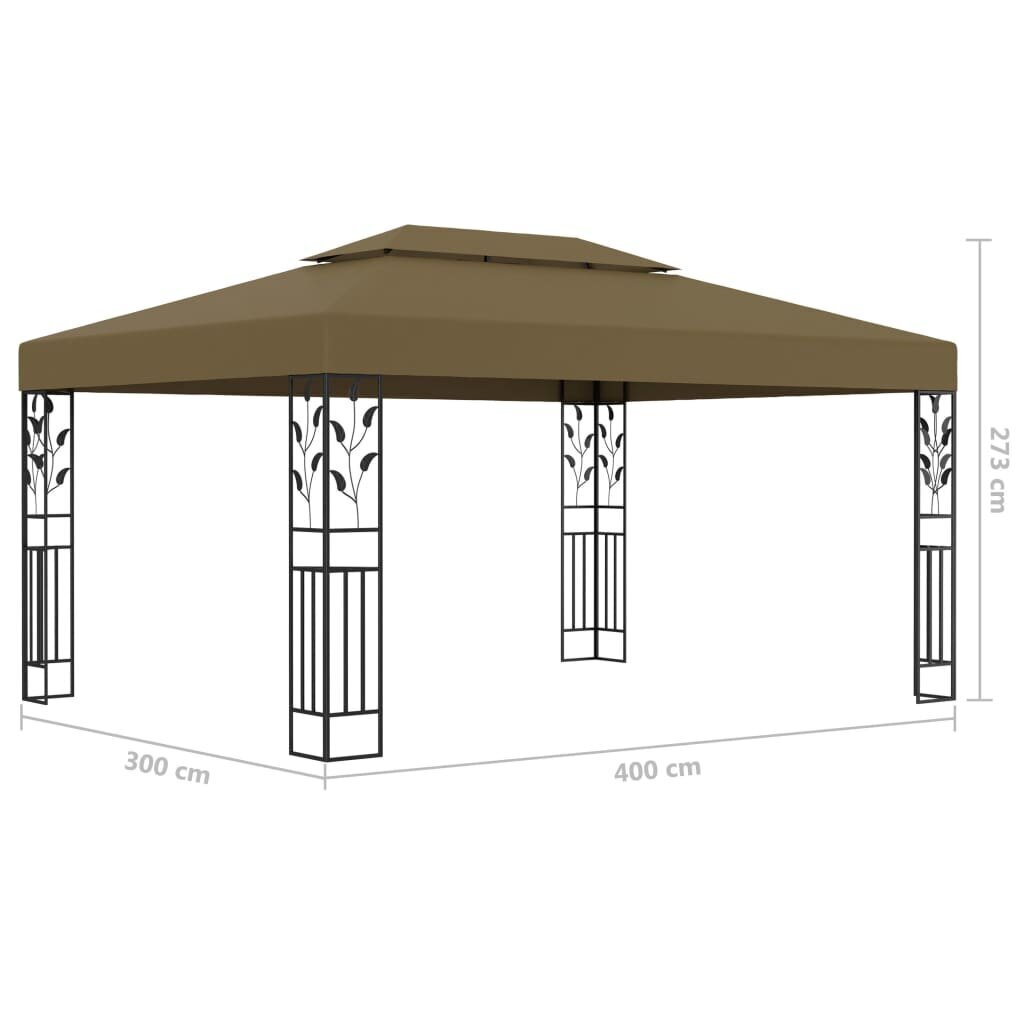 vidaXL dārza nojume ar dubulto jumtu, 3x4 m, pelēkbrūna, 180 g/m² cena un informācija | Dārza nojumes un lapenes | 220.lv