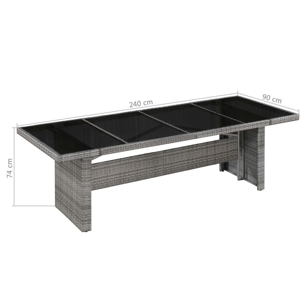 vidaXL dārza galds, 240x90x74 cm, PE rotangpalma, stikls cena un informācija | Dārza galdi | 220.lv