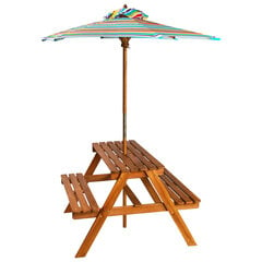 vidaXL bērnu piknika galds ar saulessargu, 79x90x60 cm, akācijas koks cena un informācija | Dārza galdi | 220.lv