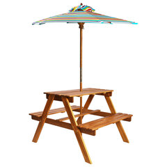 vidaXL bērnu piknika galds ar saulessargu, 79x90x60 cm, akācijas koks цена и информация | Столы для сада | 220.lv