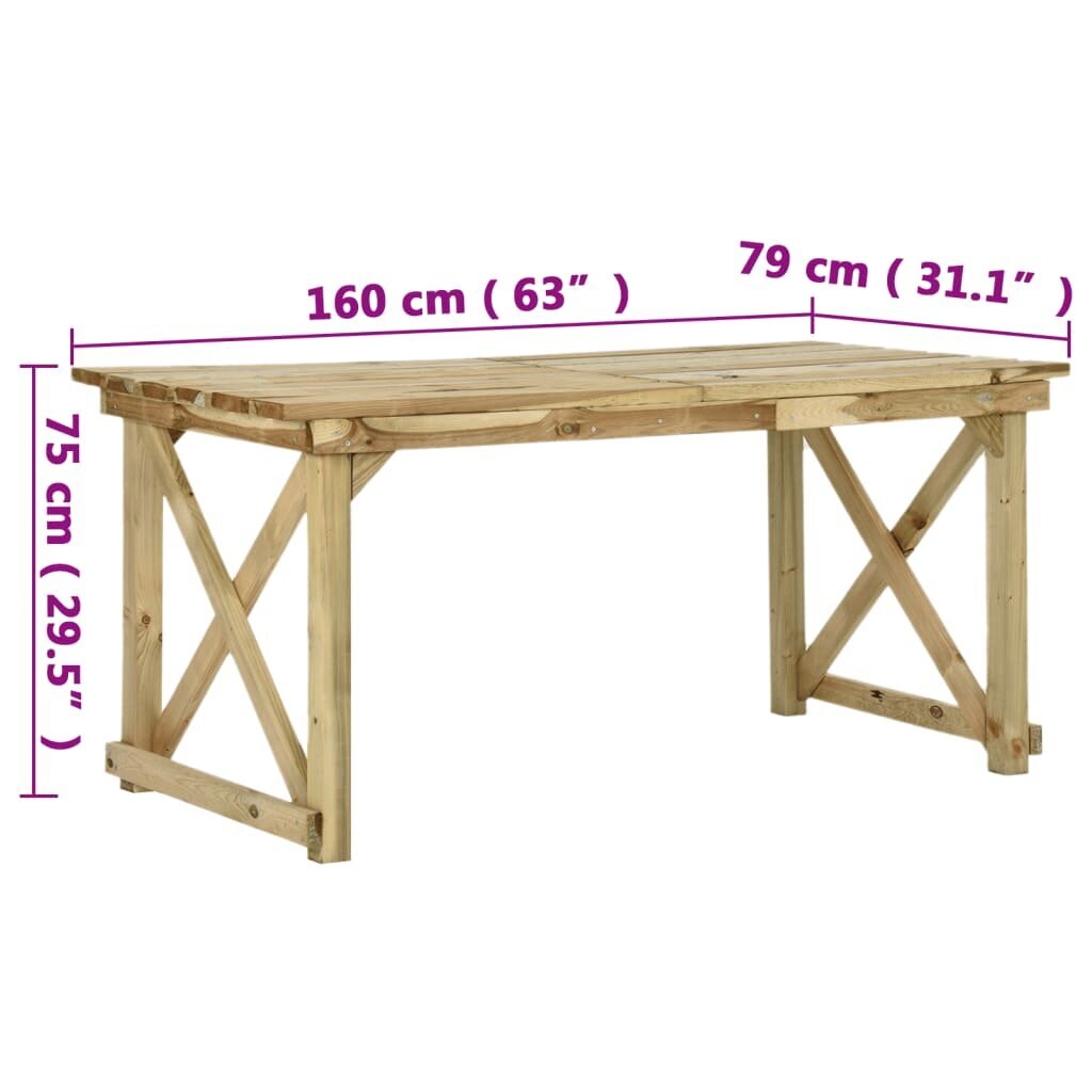 vidaXL dārza galds, 160x79x75 cm, koks cena un informācija | Dārza galdi | 220.lv