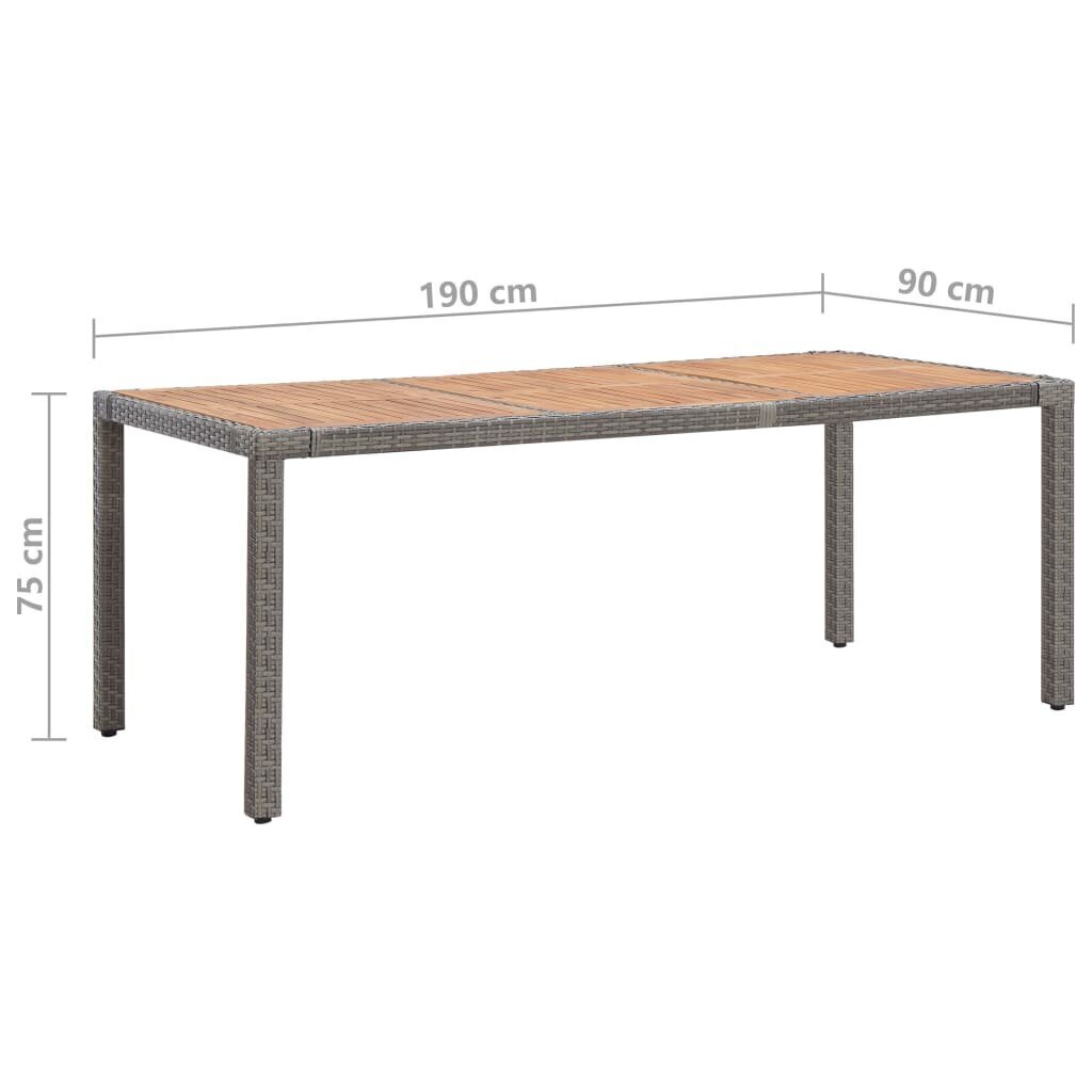vidaXL dārza galds, 190x90x75 cm, PE rotangpalma, akācijas masīvkoks cena un informācija | Dārza galdi | 220.lv
