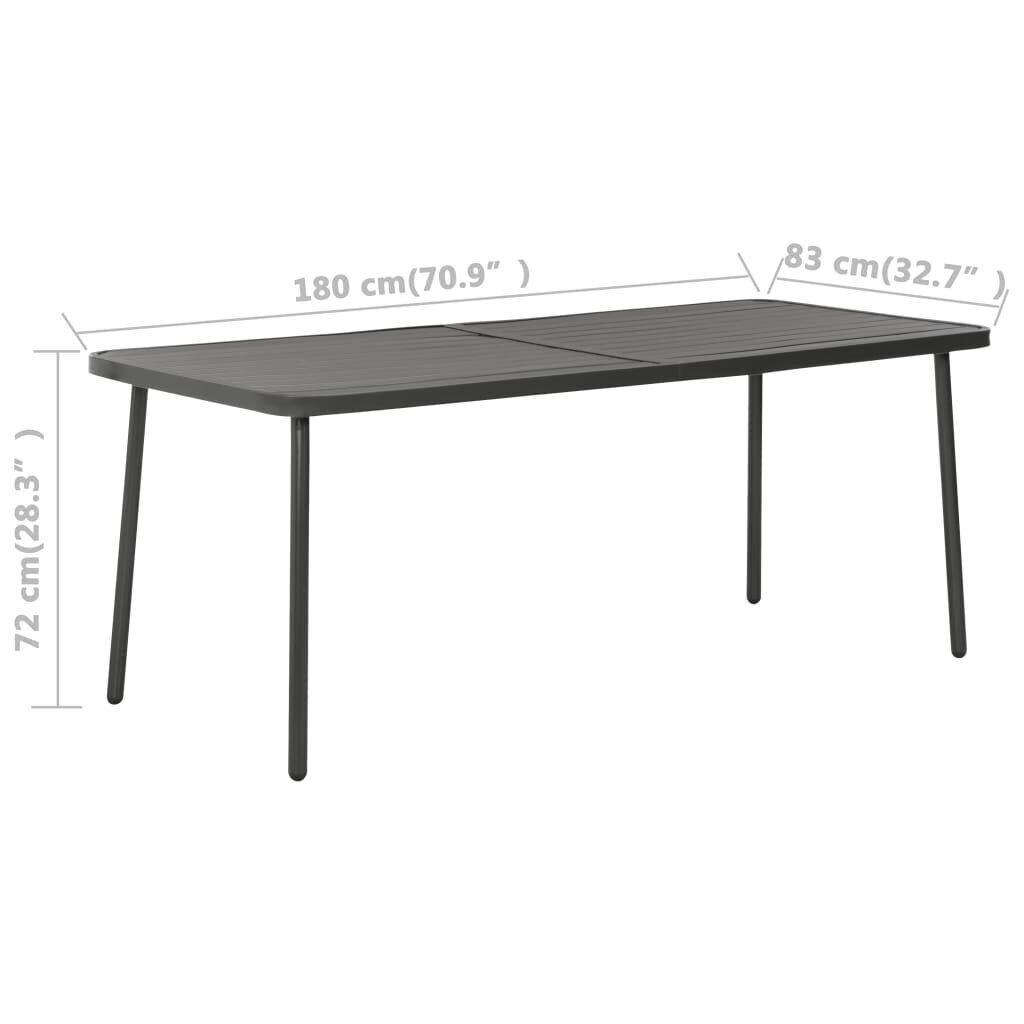 vidaXL dārza galds, 180x83x72 cm, tumši pelēks, tērauds cena un informācija | Dārza galdi | 220.lv