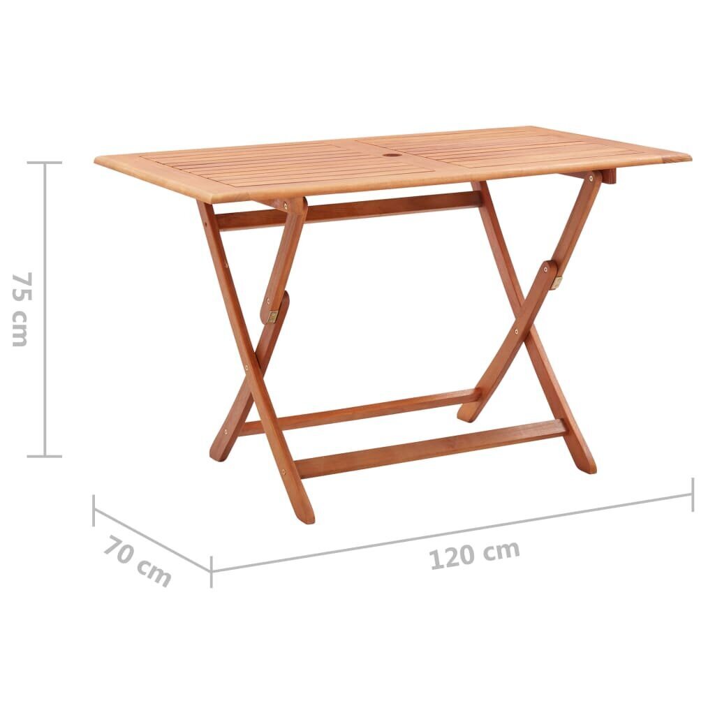 vidaXL saliekams dārza galds, 120x70x75 cm, eikalipta masīvkoks cena un informācija | Dārza galdi | 220.lv