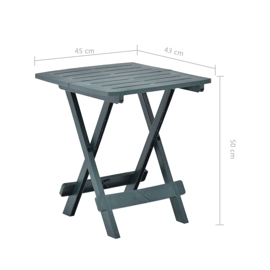 vidaXL saliekams dārza galds, zaļš, 45x43x50 cm, plastmasa cena un informācija | Dārza galdi | 220.lv