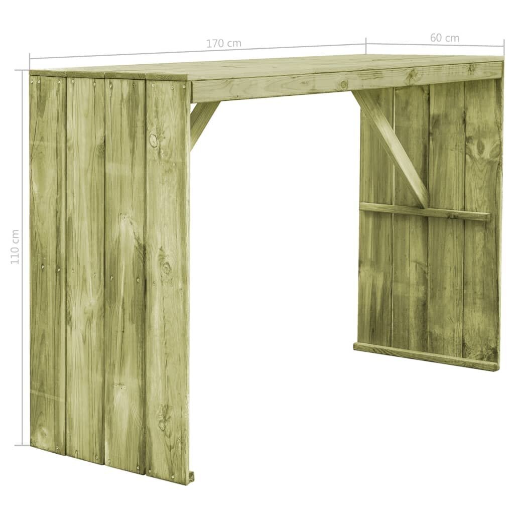vidaXL bāra galds, 170x60x110 cm, impregnēts priedes koks цена и информация | Dārza galdi | 220.lv