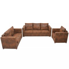 vidaXL dīvānu komplekts, 3 gab., mākslīgā zamšāda cena un informācija | Dīvānu komplekti | 220.lv