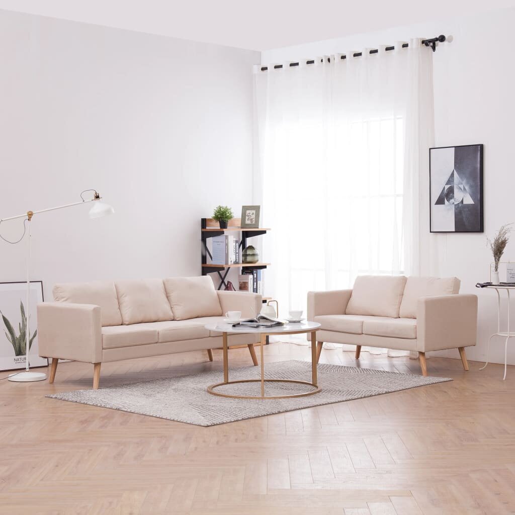 vidaXL divdaļīgs dīvānu komplekts, krēmkrāsas audums цена и информация | Dīvānu komplekti | 220.lv