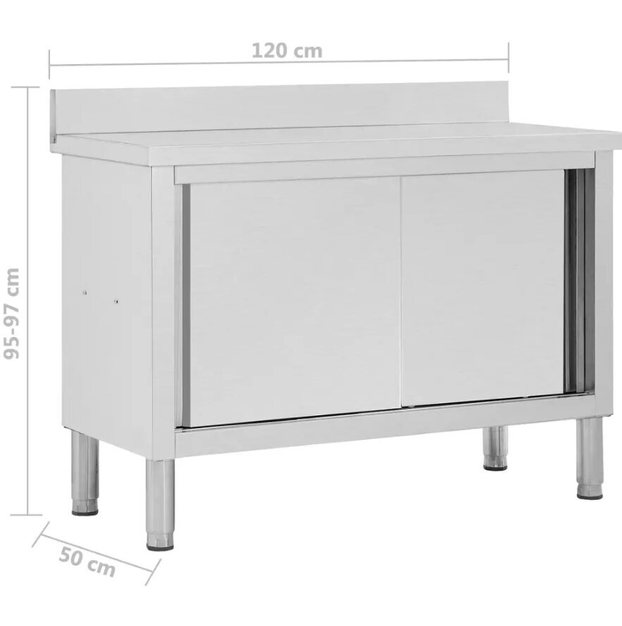 vidaXL darba galds ar bīdāmām durvīm, 120x50x95 cm, nerūsējošs tērauds cena un informācija | Virtuves skapīši | 220.lv