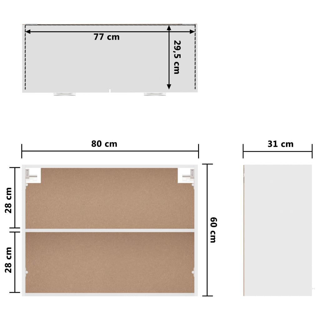 vidaXL piekarams skapītis, balts, 80x31x60 cm, skaidu plāksne cena un informācija | Virtuves skapīši | 220.lv