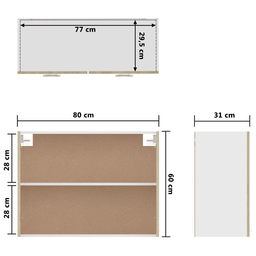 vidaXL piekarams skapītis, ozolkoka krāsā, 80x31x60 cm, skaidu plāksne cena un informācija | Virtuves skapīši | 220.lv