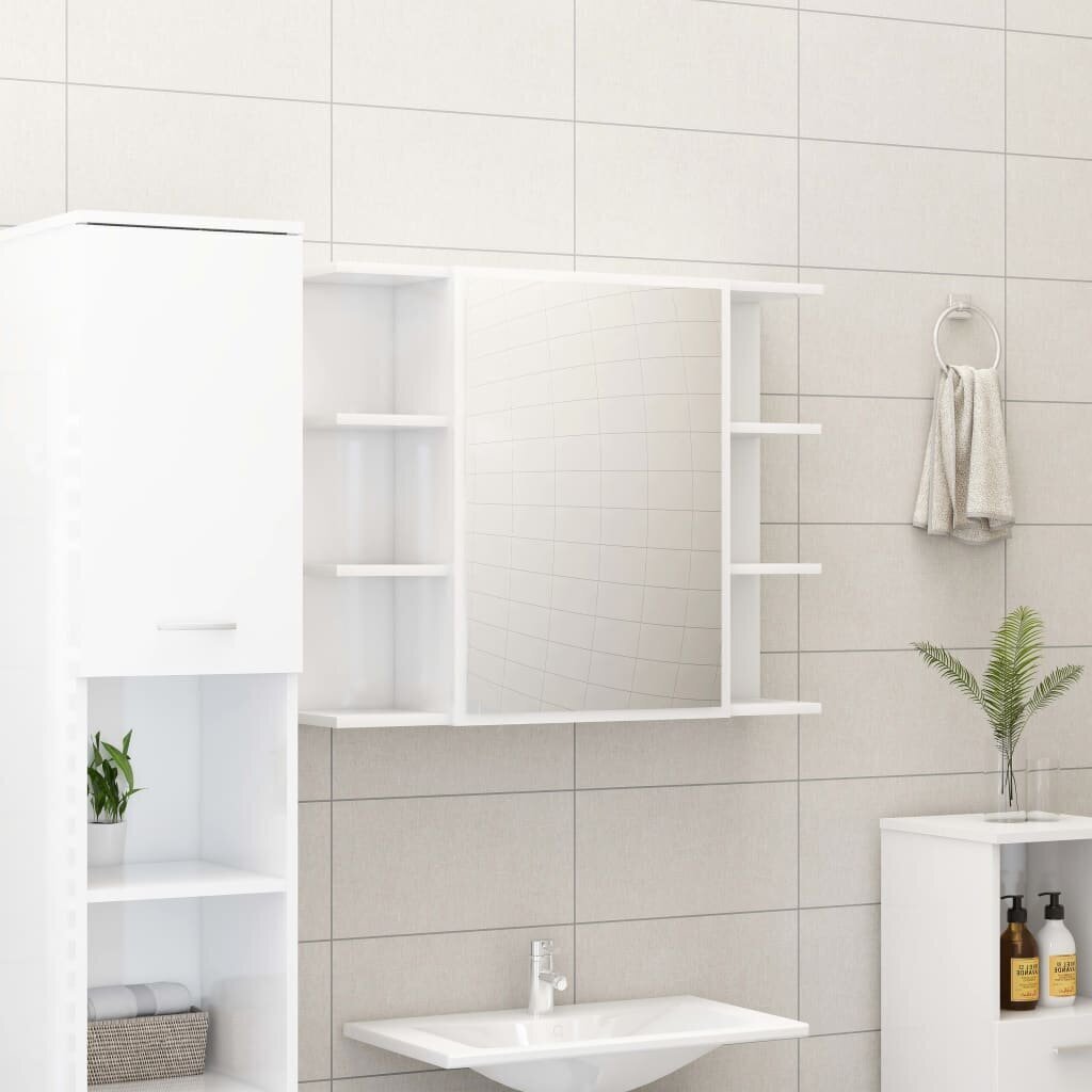 vidaXL vannasistabas spoguļskapītis, balts, 80x20,5x64 cm cena un informācija | Vannas istabas skapīši | 220.lv