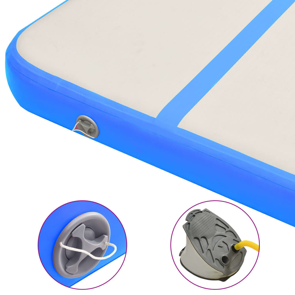 vidaXL piepūšams vingrošanas paklājs ar pumpi, 400x100x15 cm, zils PVC цена и информация | Vingrošanas paklāji | 220.lv