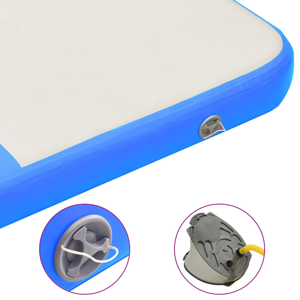 vidaXL piepūšams vingrošanas paklājs ar pumpi, 200x200x15 cm, zils PVC cena un informācija | Vingrošanas paklāji | 220.lv