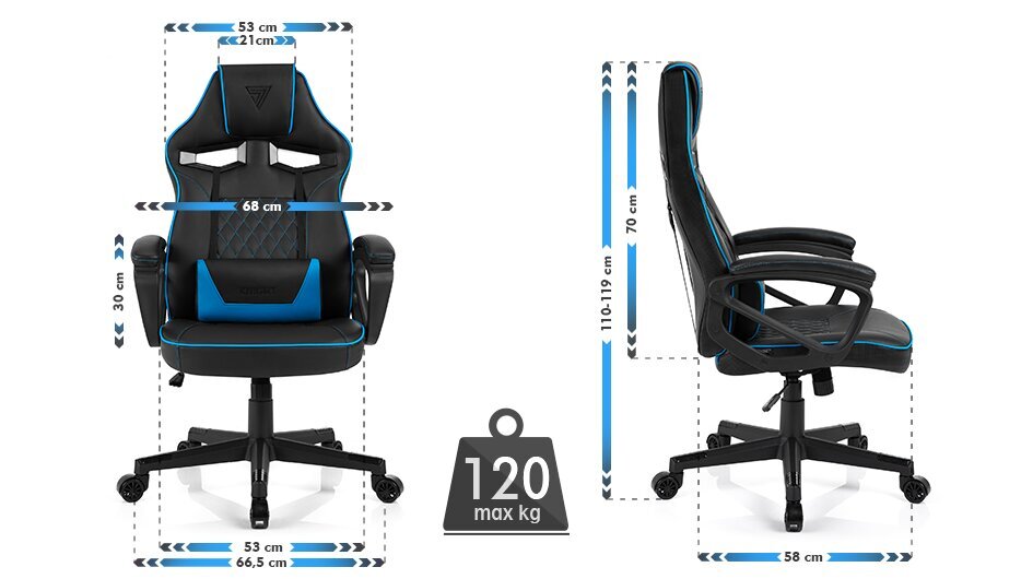 Spēļu krēsls Sense7 Knight, melns/zils cena un informācija | Biroja krēsli | 220.lv