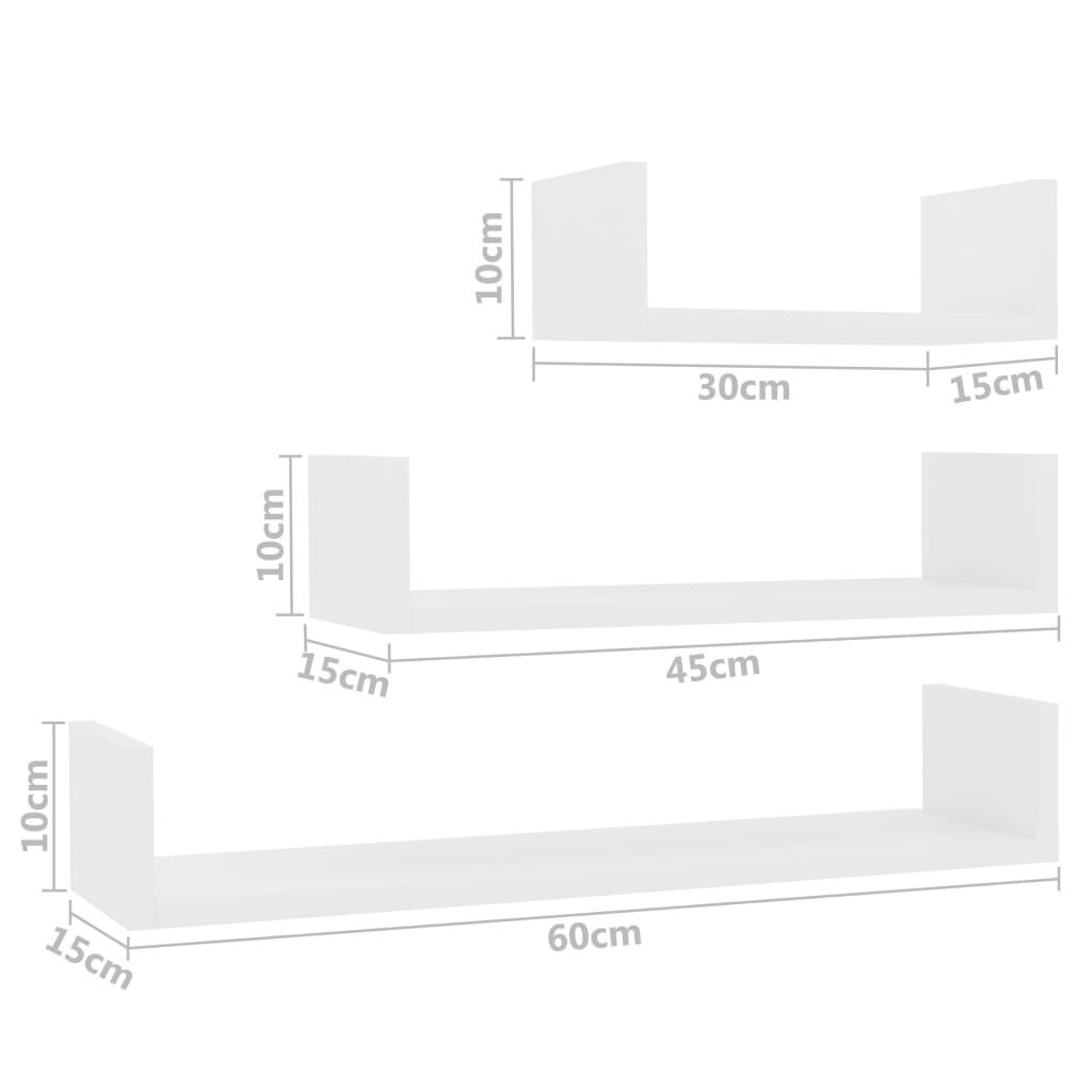 vidaXL sienas plaukti, 3 gab., balti, skaidu plāksne cena un informācija | Plaukti | 220.lv