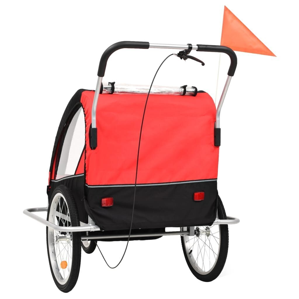 vidaXL bērnu velo piekabe, ratiņi, melna ar sarkanu cena un informācija | Velosipēdu piekabes, rati | 220.lv
