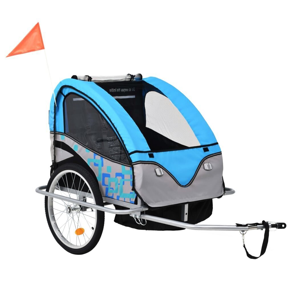 vidaXL bērnu velo piekabe, ratiņi, zili ar pelēku cena un informācija | Velosipēdu piekabes, rati | 220.lv