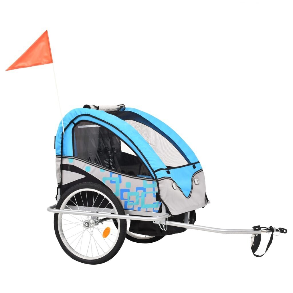 vidaXL bērnu velo piekabe, ratiņi, zili ar pelēku cena un informācija | Velosipēdu piekabes, rati | 220.lv