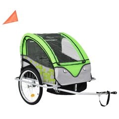 vidaXL bērnu velo piekabe, ratiņi, zaļi ar pelēku цена и информация | Прицепы для велосипеда | 220.lv