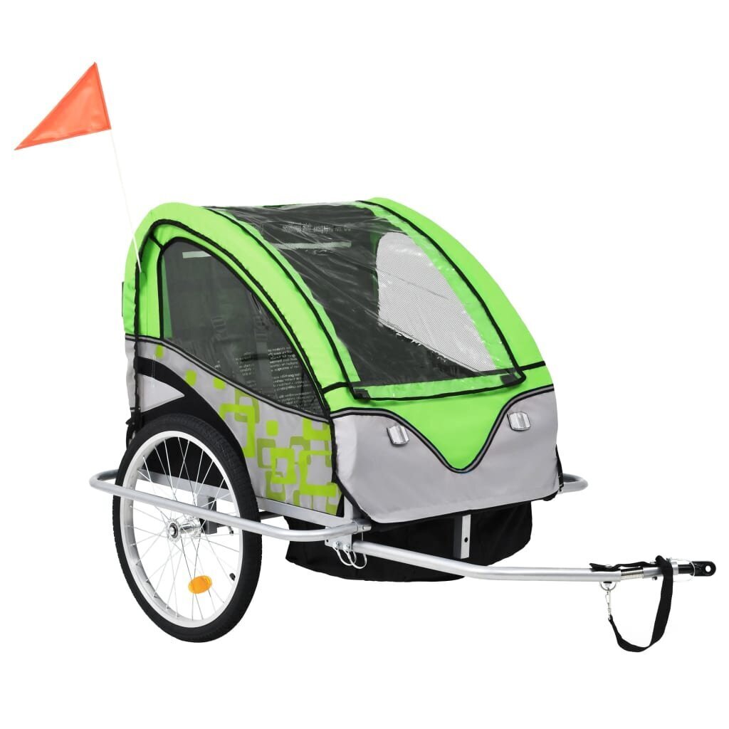 vidaXL bērnu velo piekabe, ratiņi, zaļi ar pelēku цена и информация | Velosipēdu piekabes, rati | 220.lv