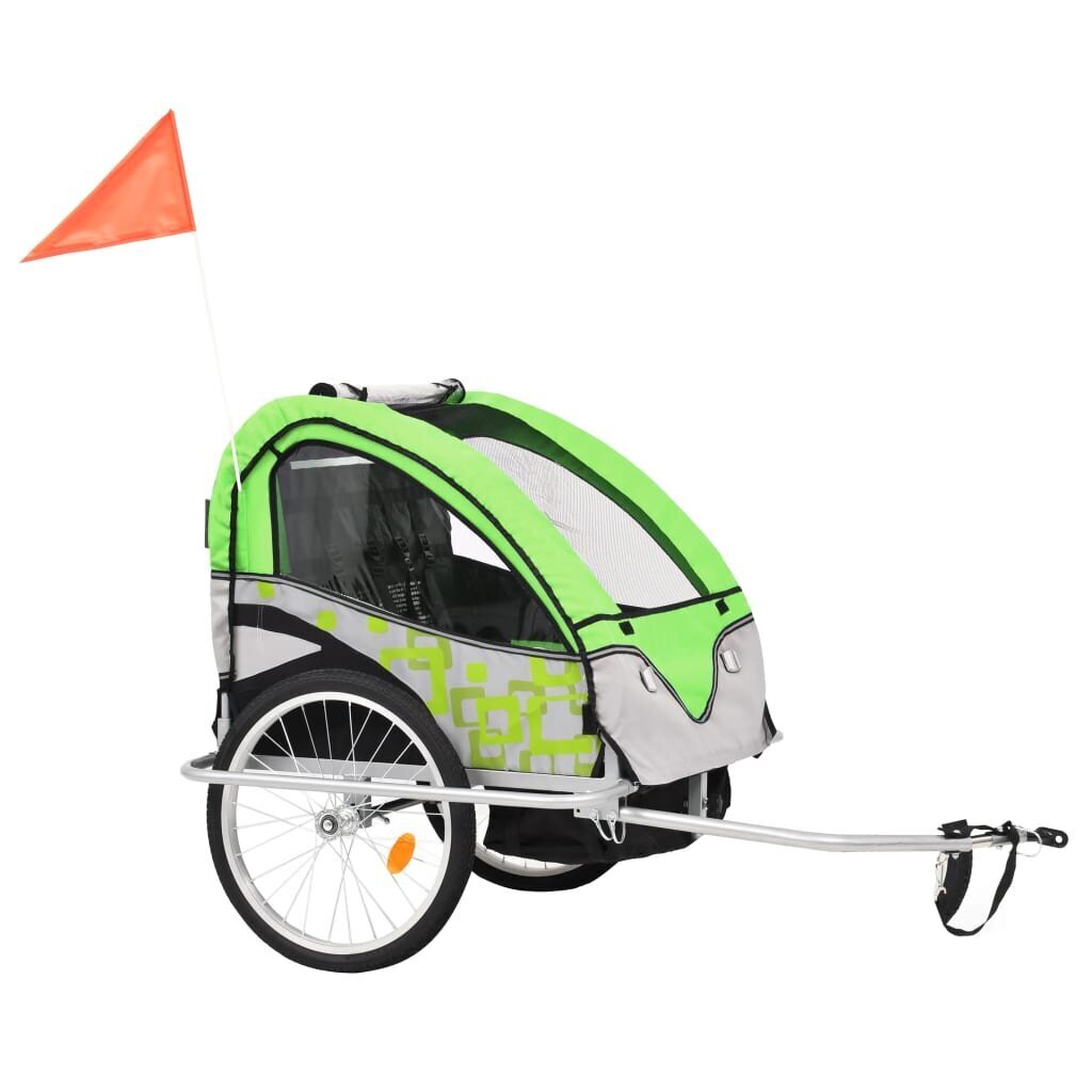VidaXL bērnu velo piekabe, ratiņi, zaļi ar pelēku cena | 220.lv
