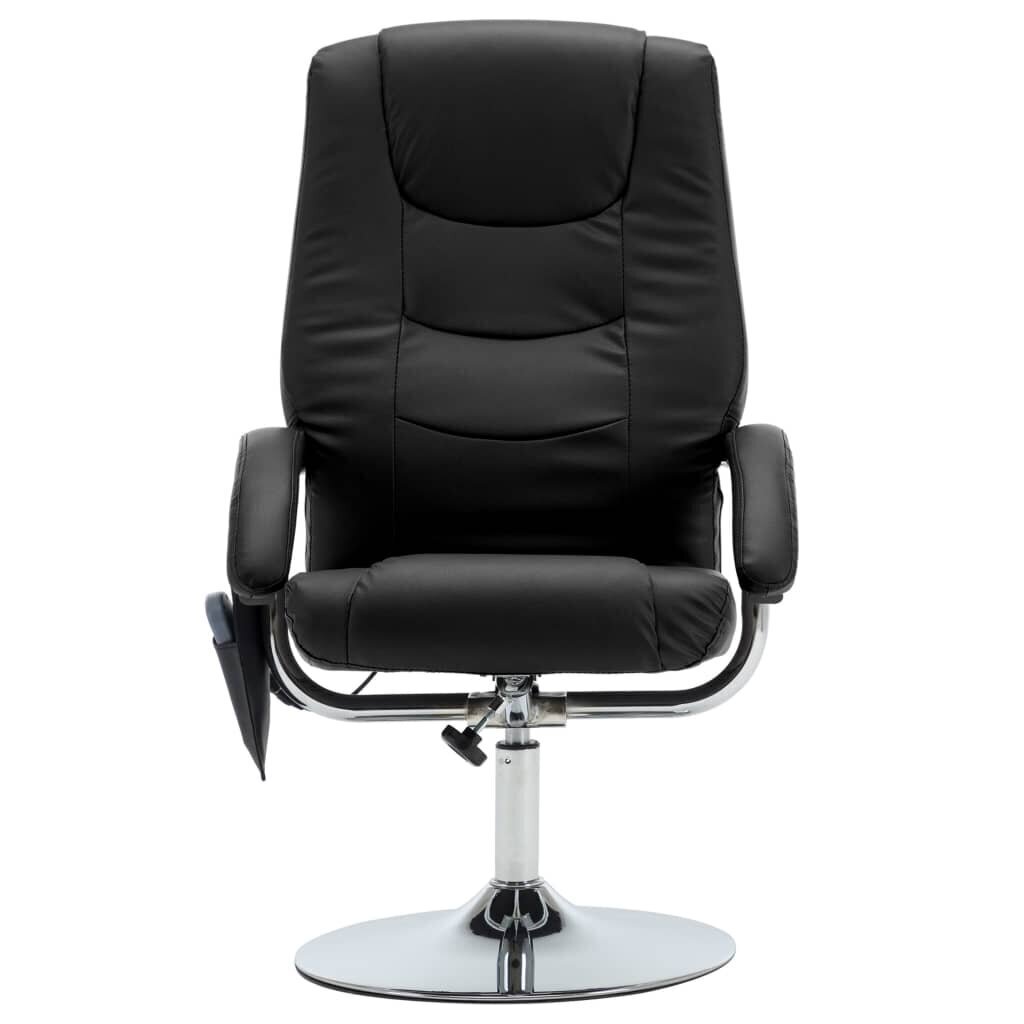 vidaXL masāžas krēsls ar kāju soliņu, atgāžams, melna mākslīgā āda cena un informācija | Atpūtas krēsli | 220.lv