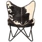 vidaXL tauriņa formas krēsls, melns ar baltu, īsta kazas āda цена и информация | Atpūtas krēsli | 220.lv
