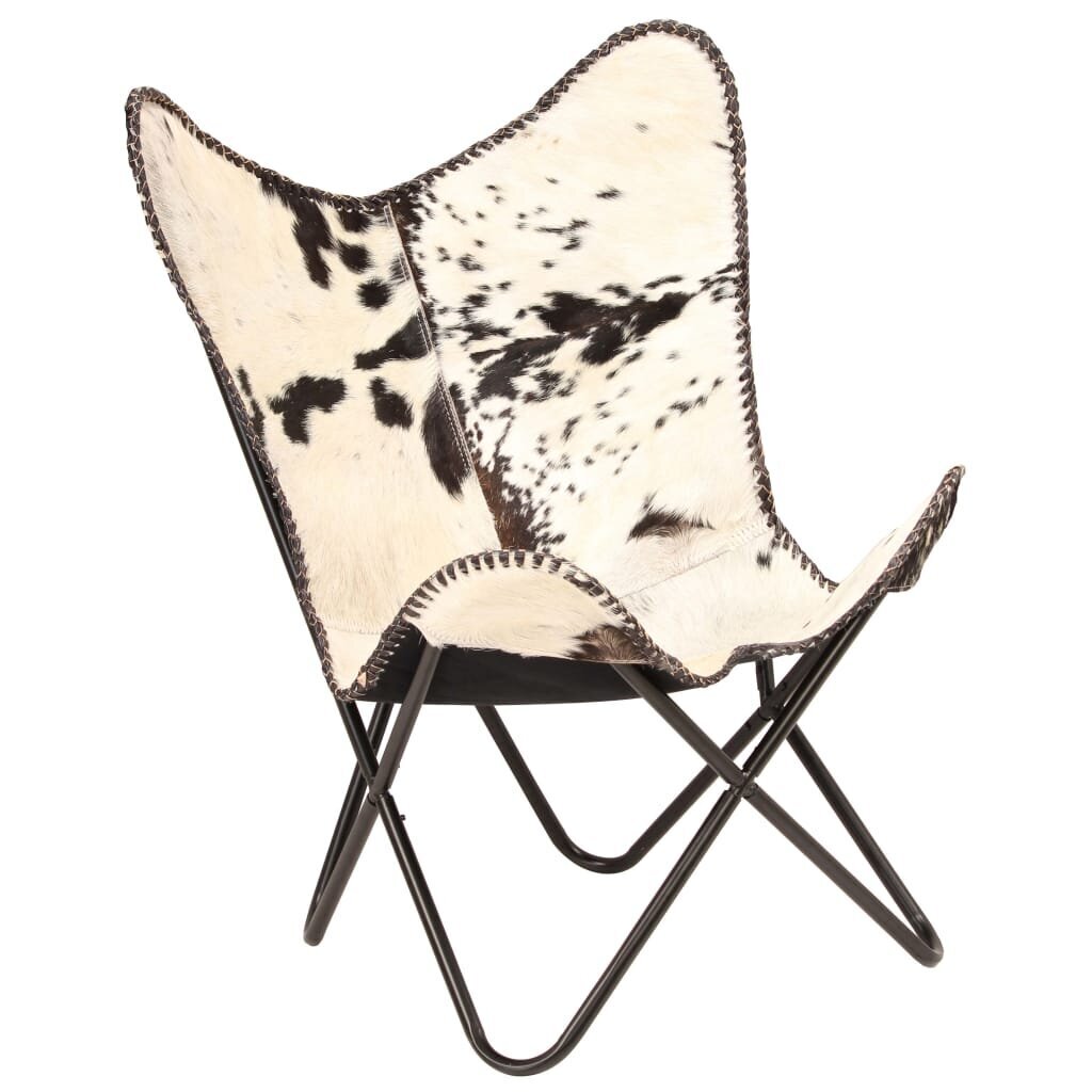 vidaXL tauriņa formas krēsls, melns ar baltu, īsta kazas āda цена и информация | Atpūtas krēsli | 220.lv