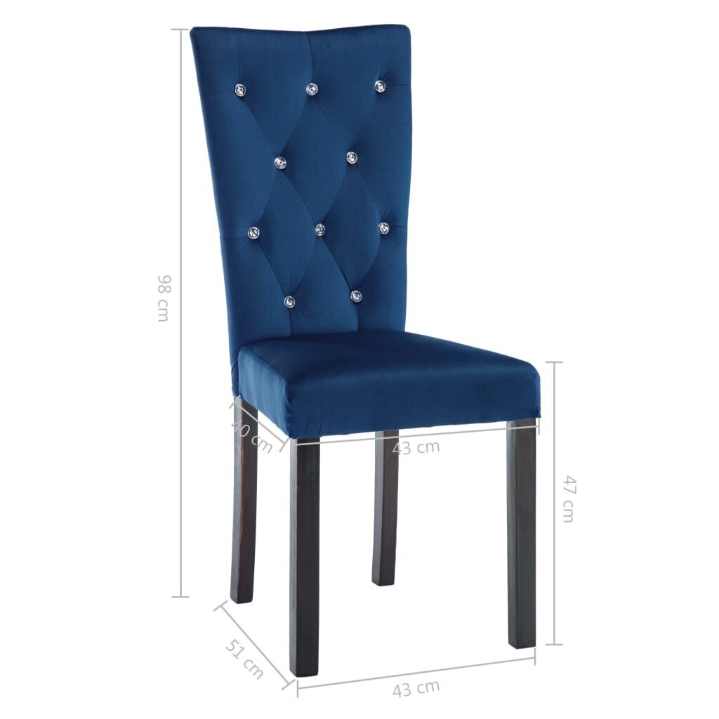 vidaXL virtuves krēsli, 2 gab., tumši zils samts цена и информация | Virtuves un ēdamistabas krēsli | 220.lv