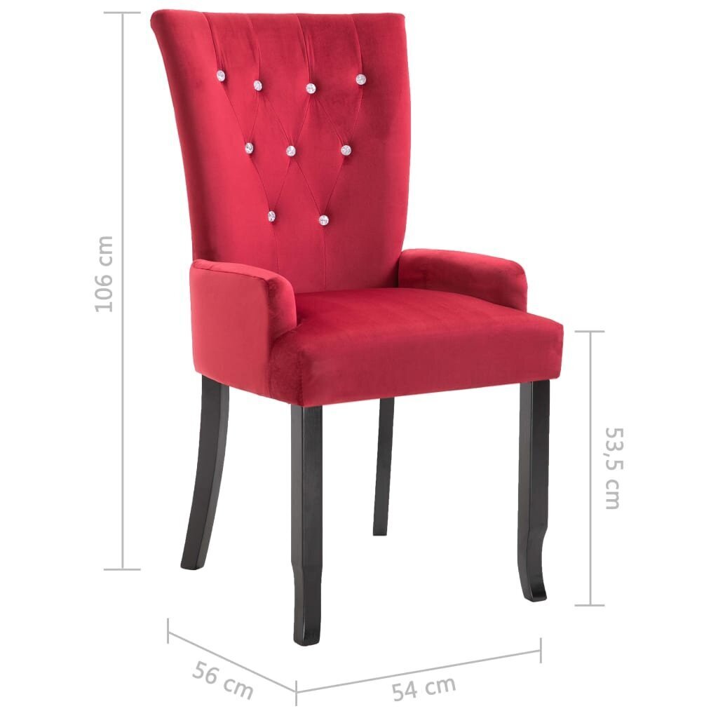 vidaXL virtuves krēsli ar roku balstiem, 2 gab., sarkans samts цена и информация | Virtuves un ēdamistabas krēsli | 220.lv