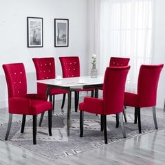 vidaXL virtuves krēsli ar roku balstiem, 6 gab., sarkans samts cena un informācija | Virtuves un ēdamistabas krēsli | 220.lv