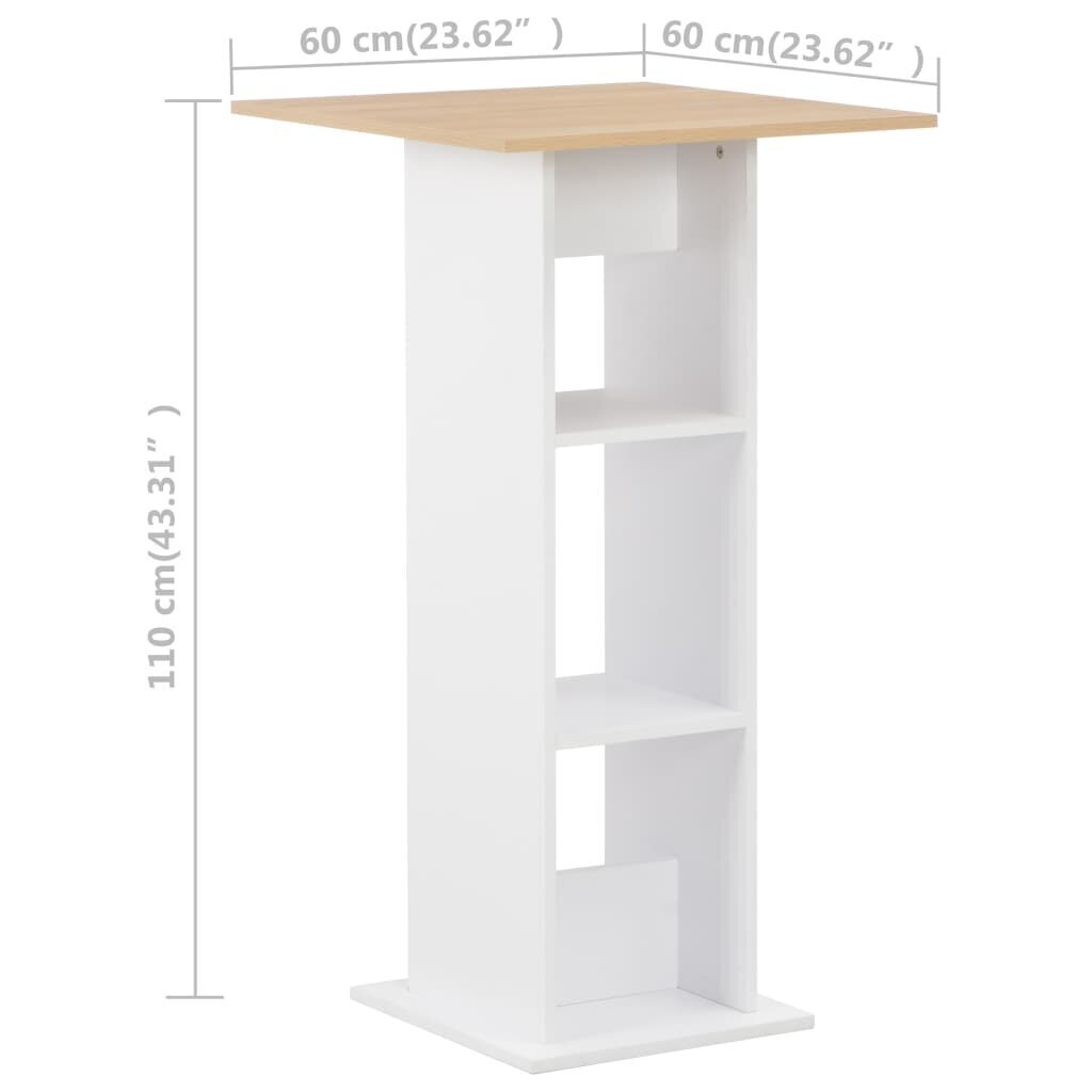 vidaXL bāra galds, 60x60x110 cm, balts cena un informācija | Virtuves galdi, ēdamgaldi | 220.lv