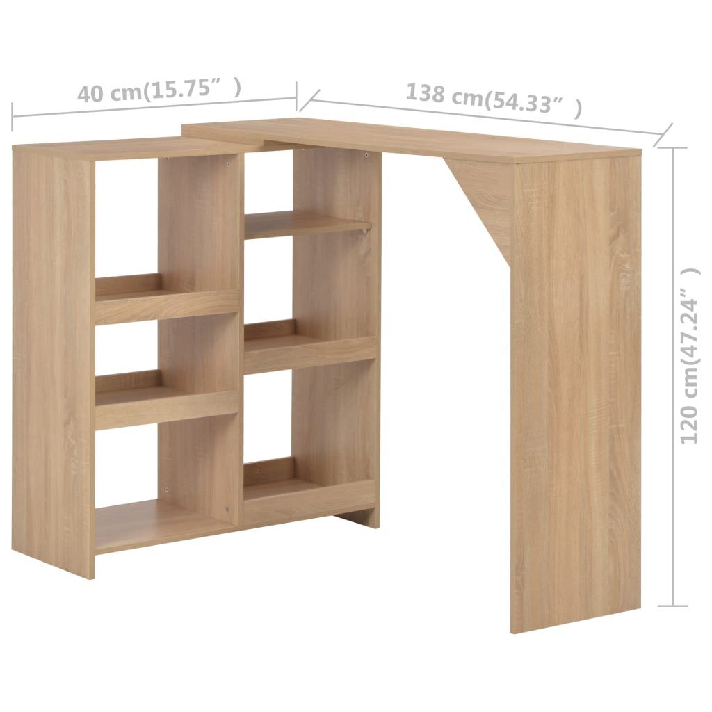 vidaXL bāra galds ar pārvietojamu plauktu, 138x40x120 cm, ozolkoks цена и информация | Virtuves galdi, ēdamgaldi | 220.lv